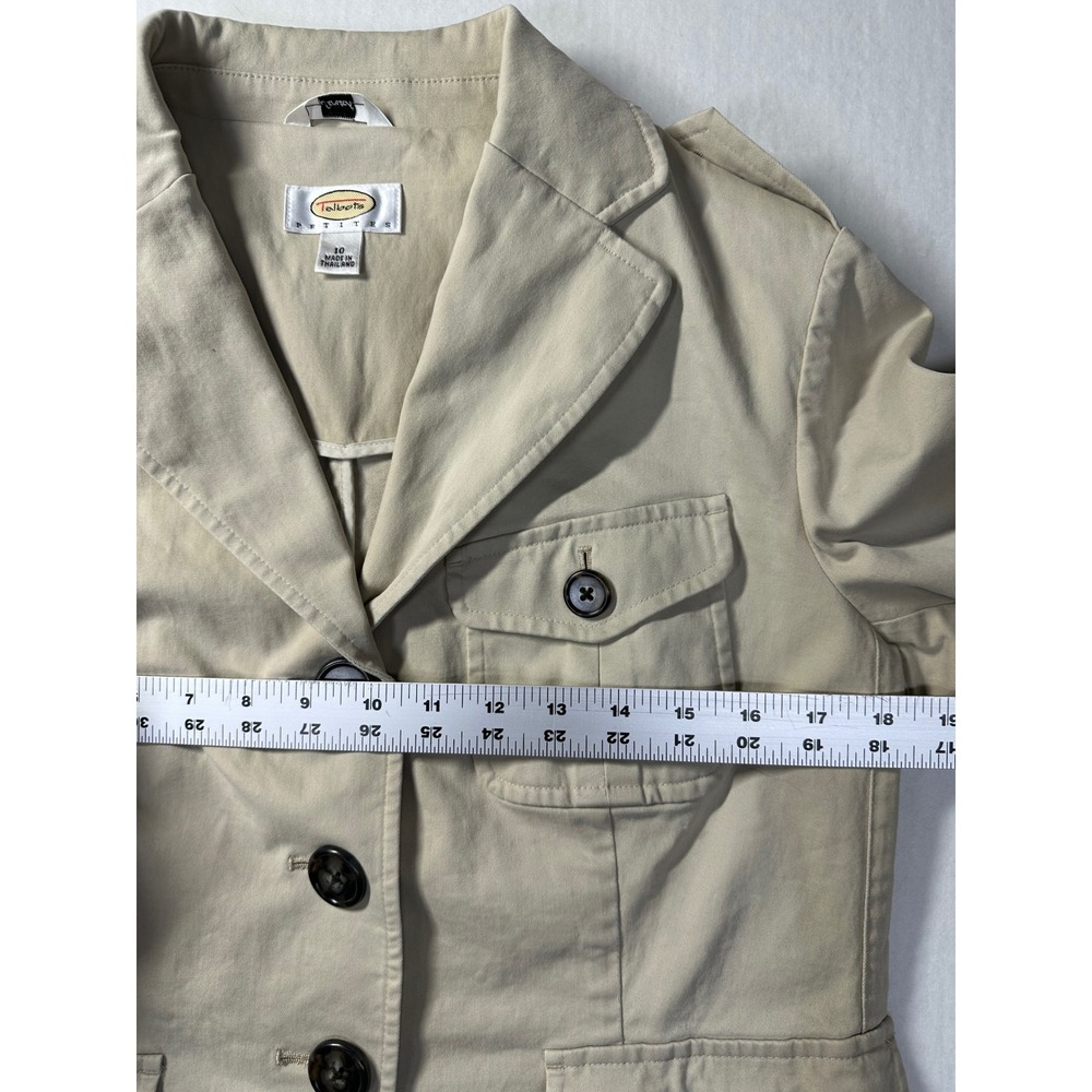 Talbots Safari Utility Jacket Womens 10P Beige Cotton‎ Stretch Military Blazer - Picture 7 of 16